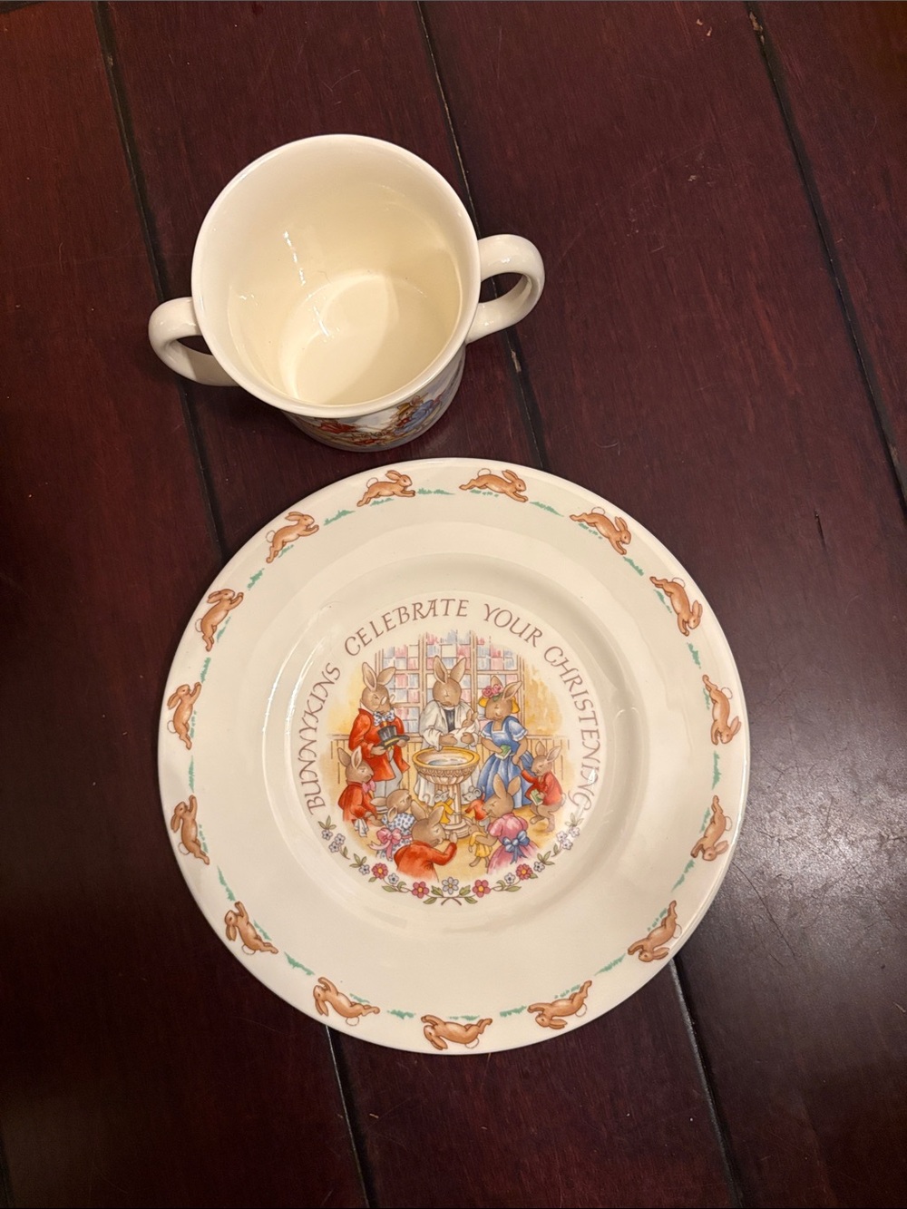 Royal Doulton Cream Bunny Christening Bowl and Mug Set